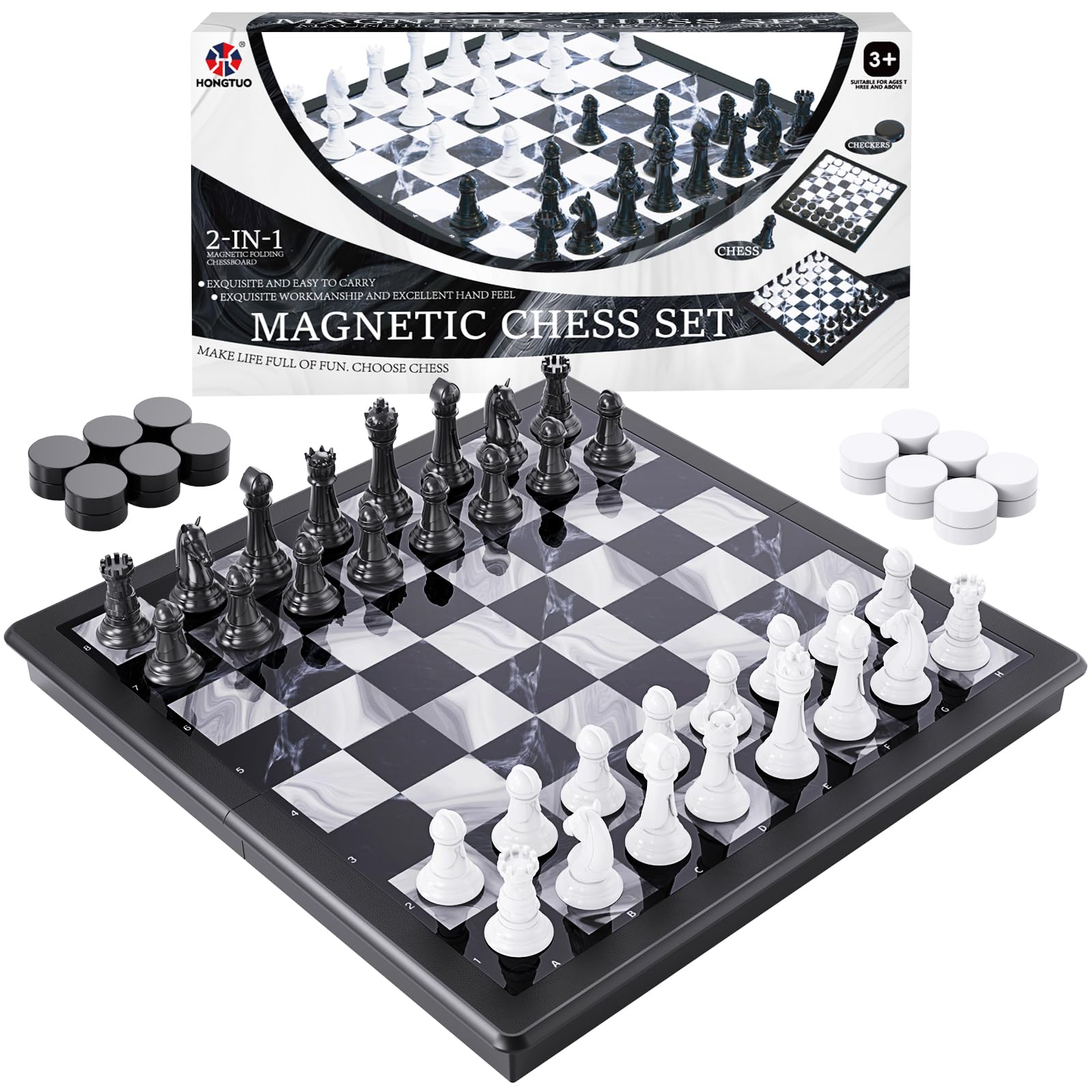 Amazon.com: HONGTUO 2-in-1 Chess Set and Magnetic Checkers Set, 13